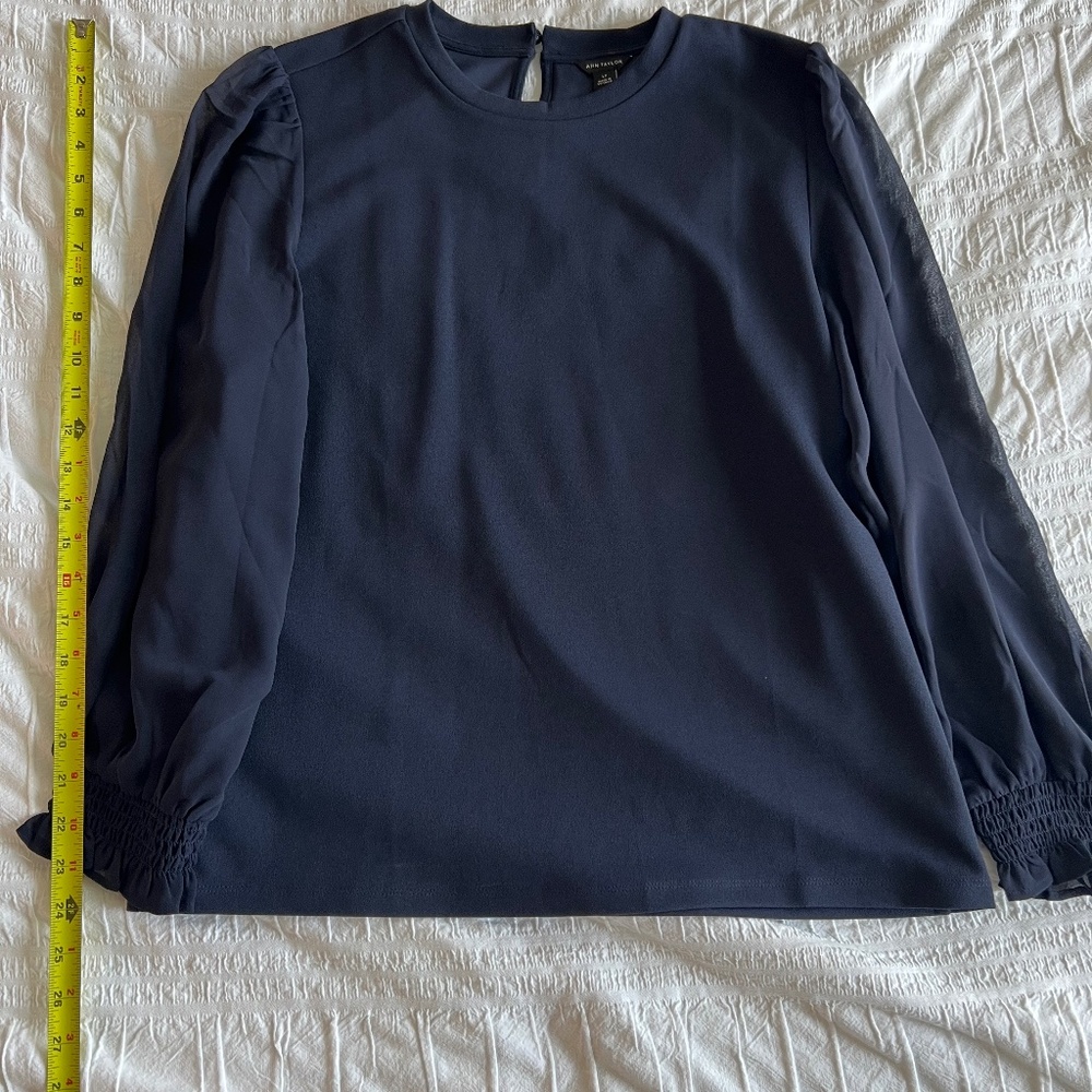 Ann Taylor Navy Blouse Long Sleeve Large Petite LP